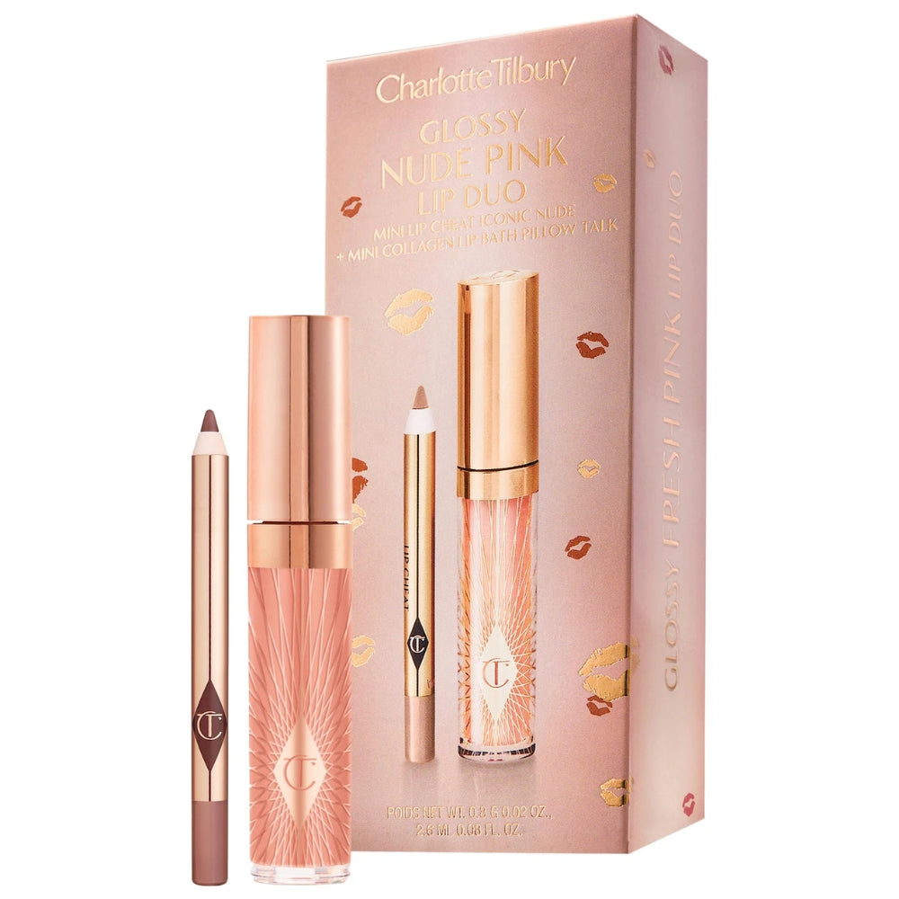 Charlotte Tilbury Mini Glossy Pink Lip Gloss + Lip Liner Set Color Nude Pink