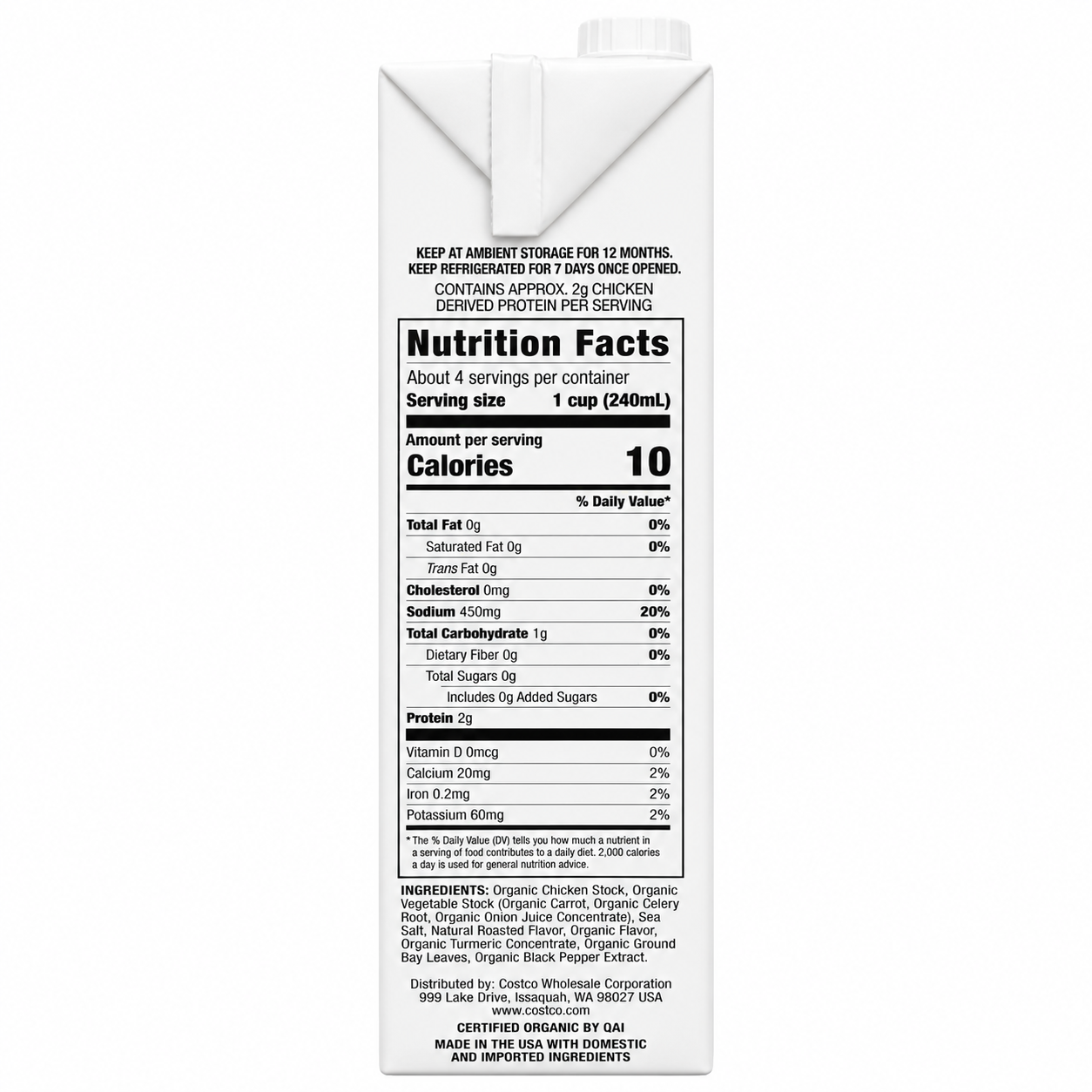 Kirkland Organic Chicken Stock Caldo946ml