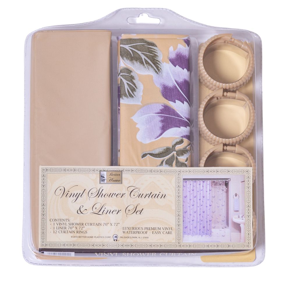 Cortina Para Ducha Vinyl Shower Curtain & Liner Set 178cm x 183cm Beige