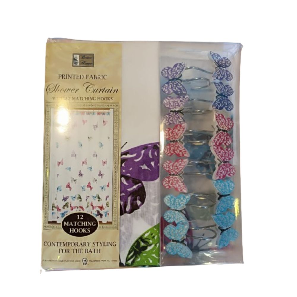 Cortina Para Ducha Shower Curtain with 12 Matching Hooks Set 70" x 72" Mariposas de colores