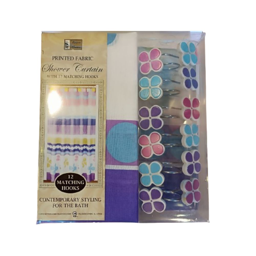 Cortina Para Ducha Shower Curtain with 12 Matching Hooks Set 70" x 72" Flores 4 Puntos