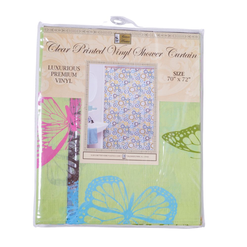 Cortina Para Ducha Clear Printed Vinyl Shower Curtain 70" x 72" Verde con Mariposas