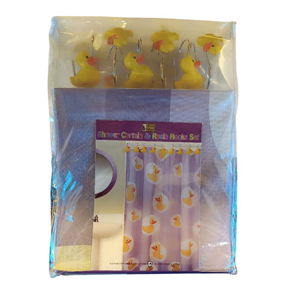 Cortina Para Ducha Shower Curtain & Resin Hooks Set 70" x 72" Patitos