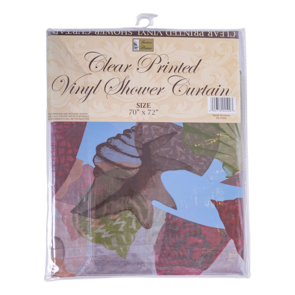 Cortina Para Ducha Clear Printed Vinyl Shower Curtain 70" x 72" Flores
