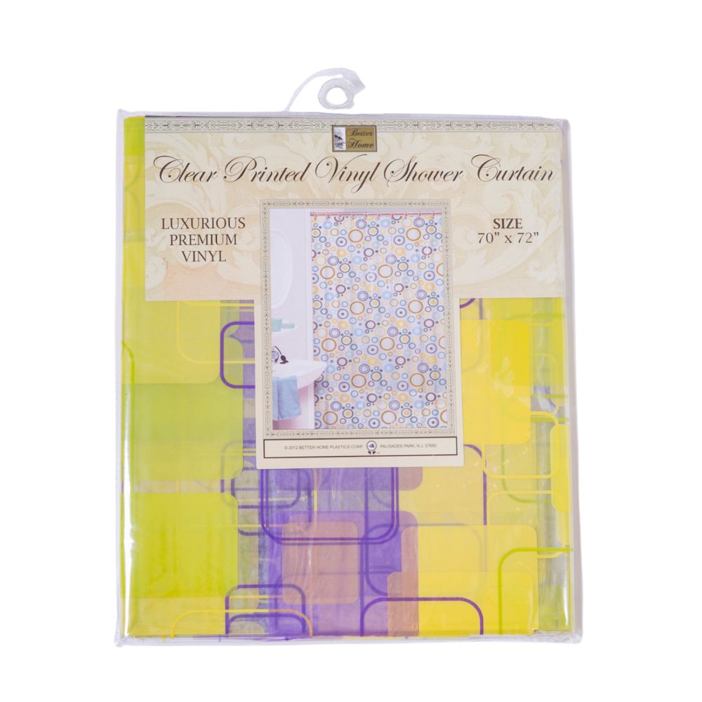 Cortina Para Ducha Clear Printed Vinyl Shower Curtain 70" x 72" Amarilla con Diseños