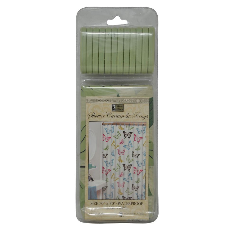 Cortina Para Ducha Vinyl Shower Curtain & Rings 70" x 70" Hojas Verdes