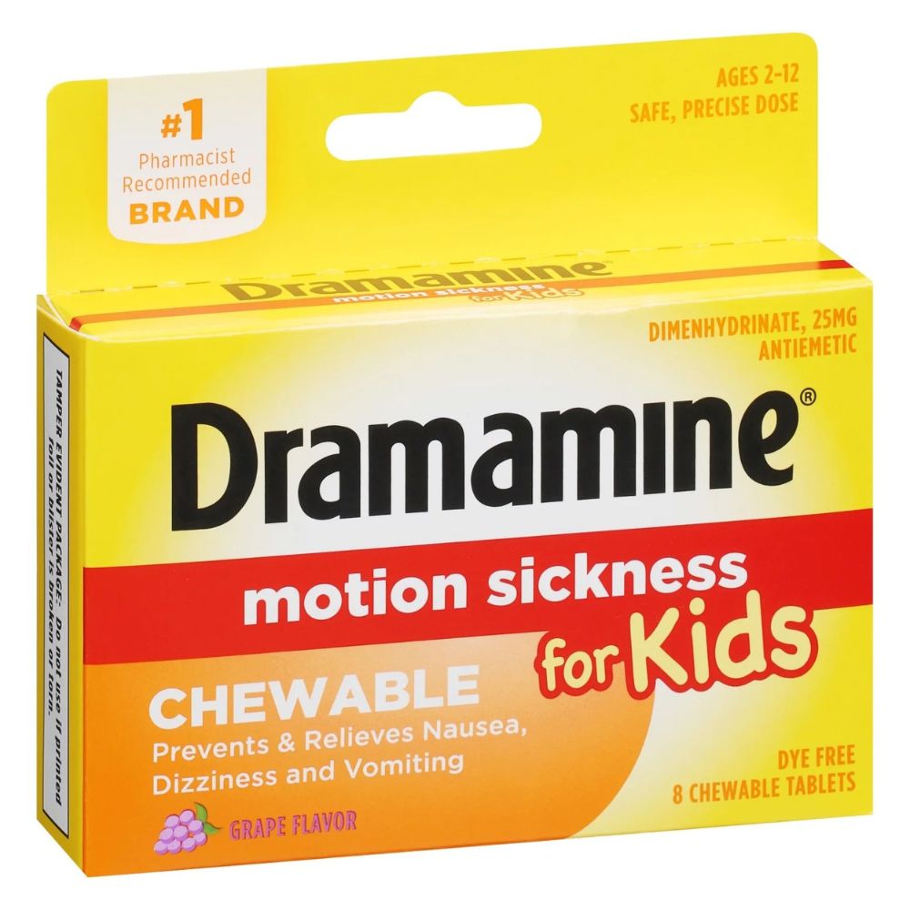 Dramamine Motion Sickness 8 Chewable For Kids Grape Flavor