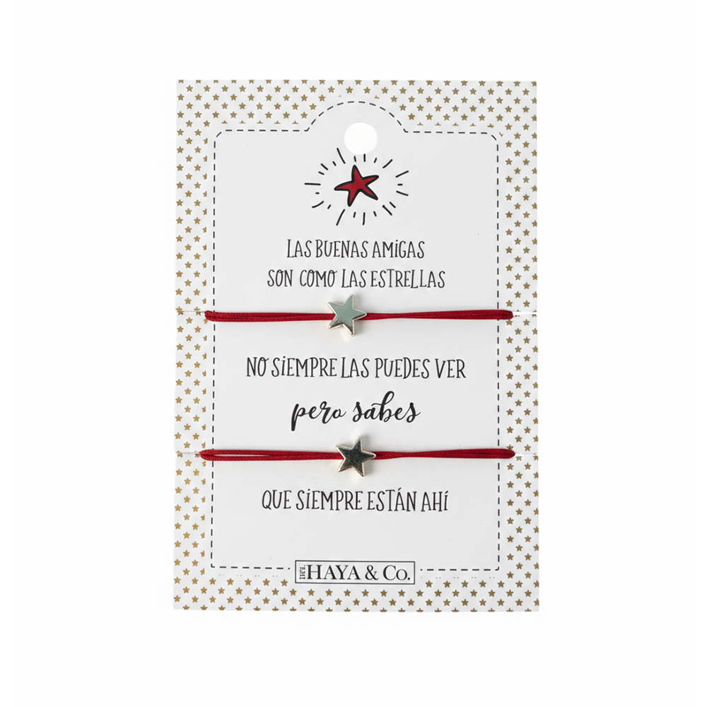 H&Co Duo De Pulseras Para Damas Con Dijes De Estrellas Color Red