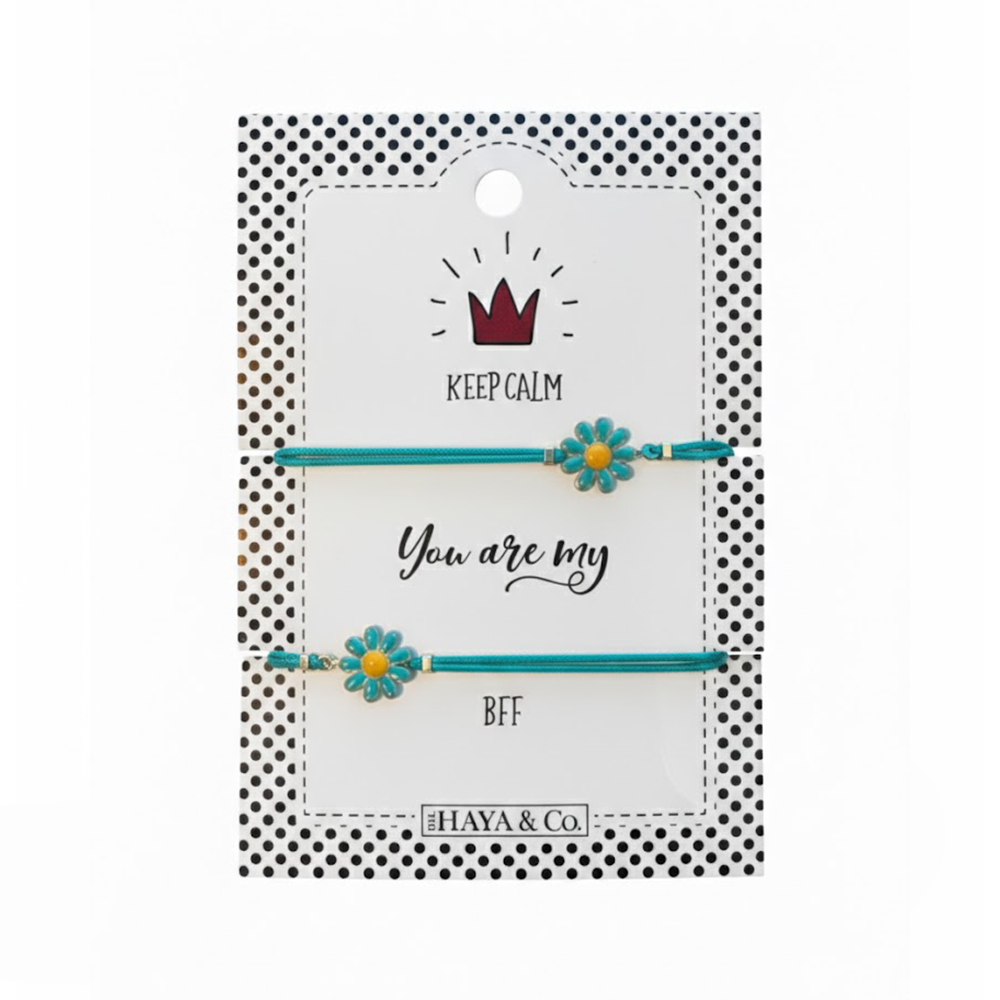 H&Co Duo De Pulseras Para Damas Con Dijes Flowers Light Blue