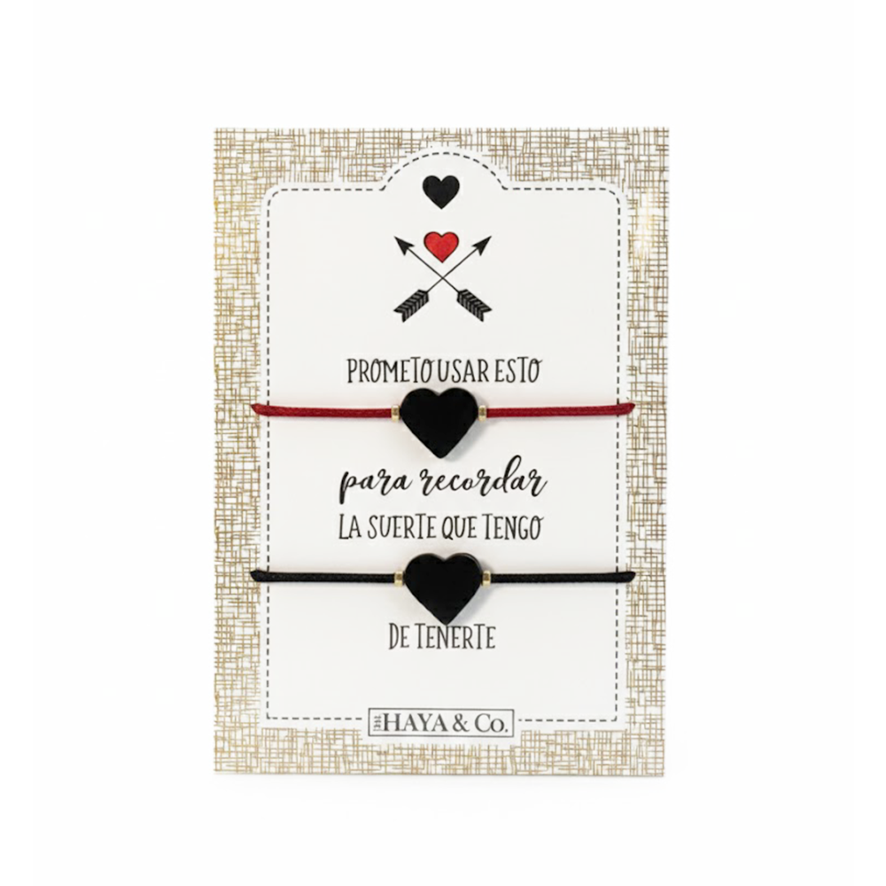 H&Co Duo De Pulseras Para Damas Con Dijes De Corazón Color Red & Black