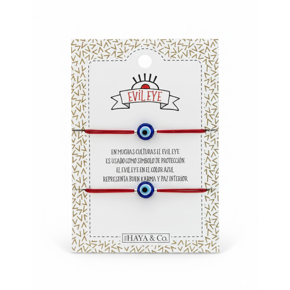 H&Co Duo De Pulseras Para Damas Con Dijes Ojo Turco Color Red