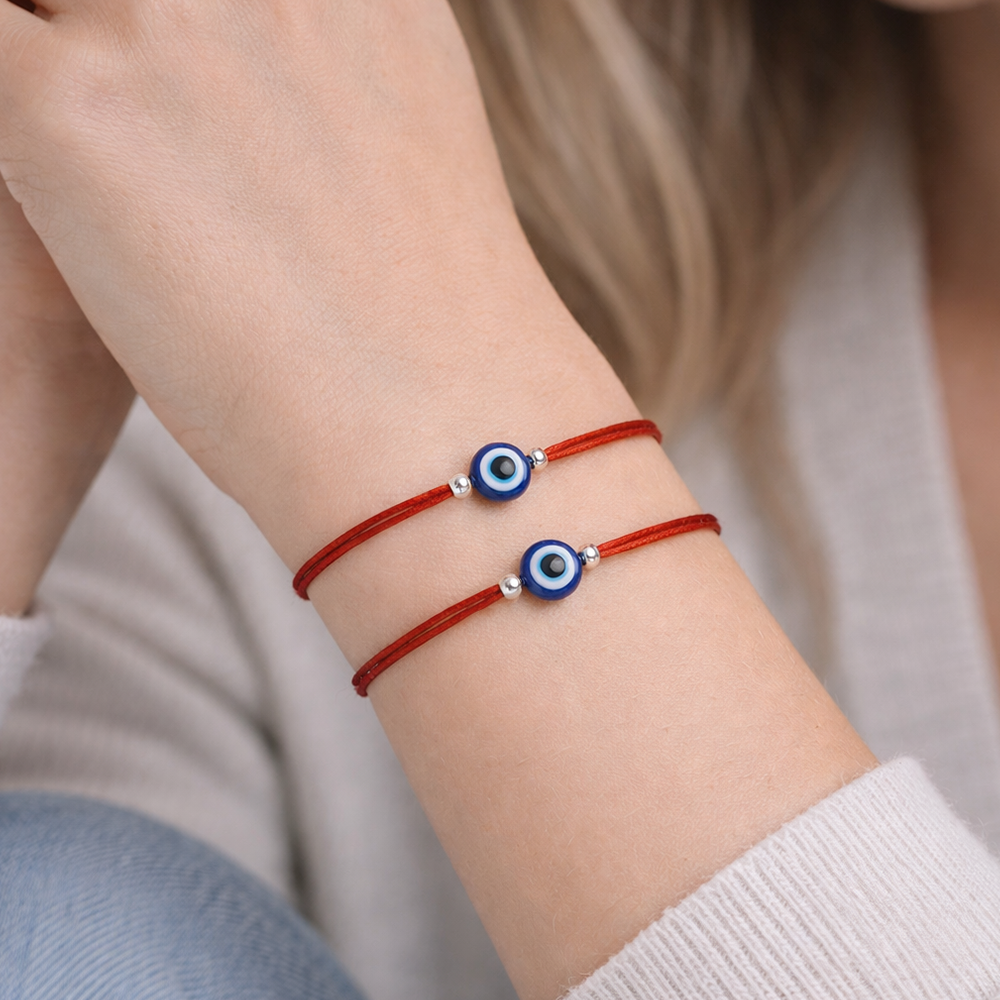 H&Co Duo De Pulseras Para Damas Con Dijes Ojo Turco Color Red