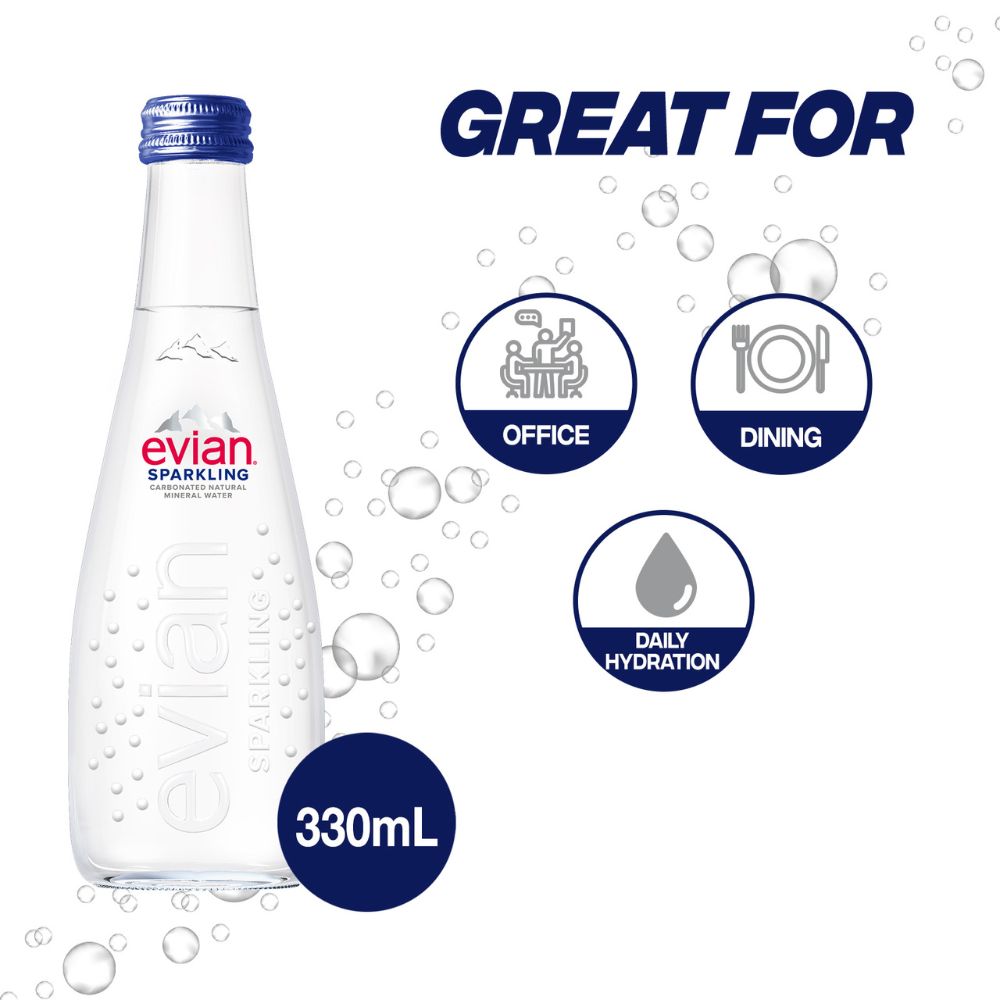 Evian Agua Sparkling 20 Botellas 330ml Carbonated Natural Spring Water