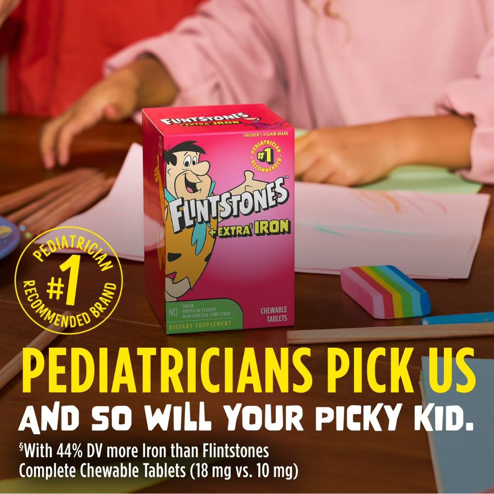 Flintstones Chewable Multivitaminas para Niños con Hierro Extra, Vitamina C y D, 90 Unid