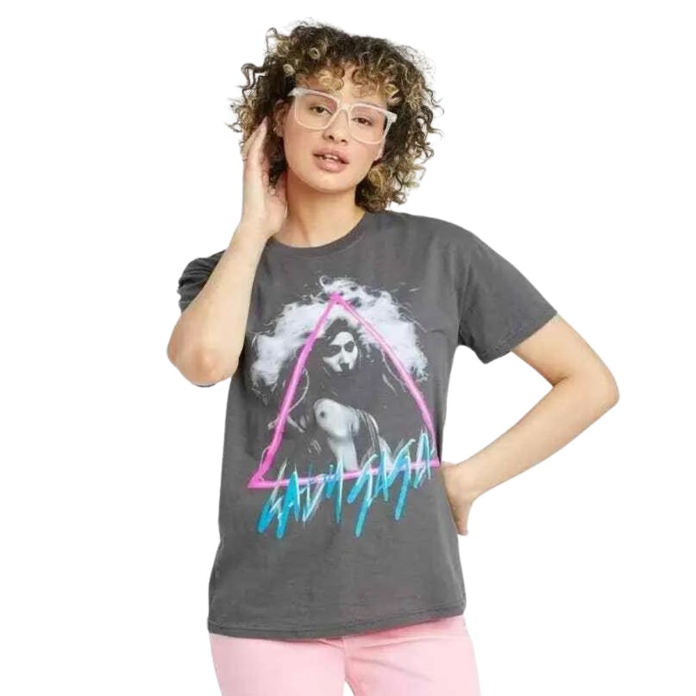T-Shirt Para Dama Lady Gaga Color Gris Talla Medium