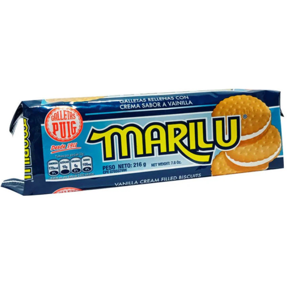 Galletas Marilu Puig Rellenas Con Crema Sabor a Vainilla 6 Paquetes Individuales 216g