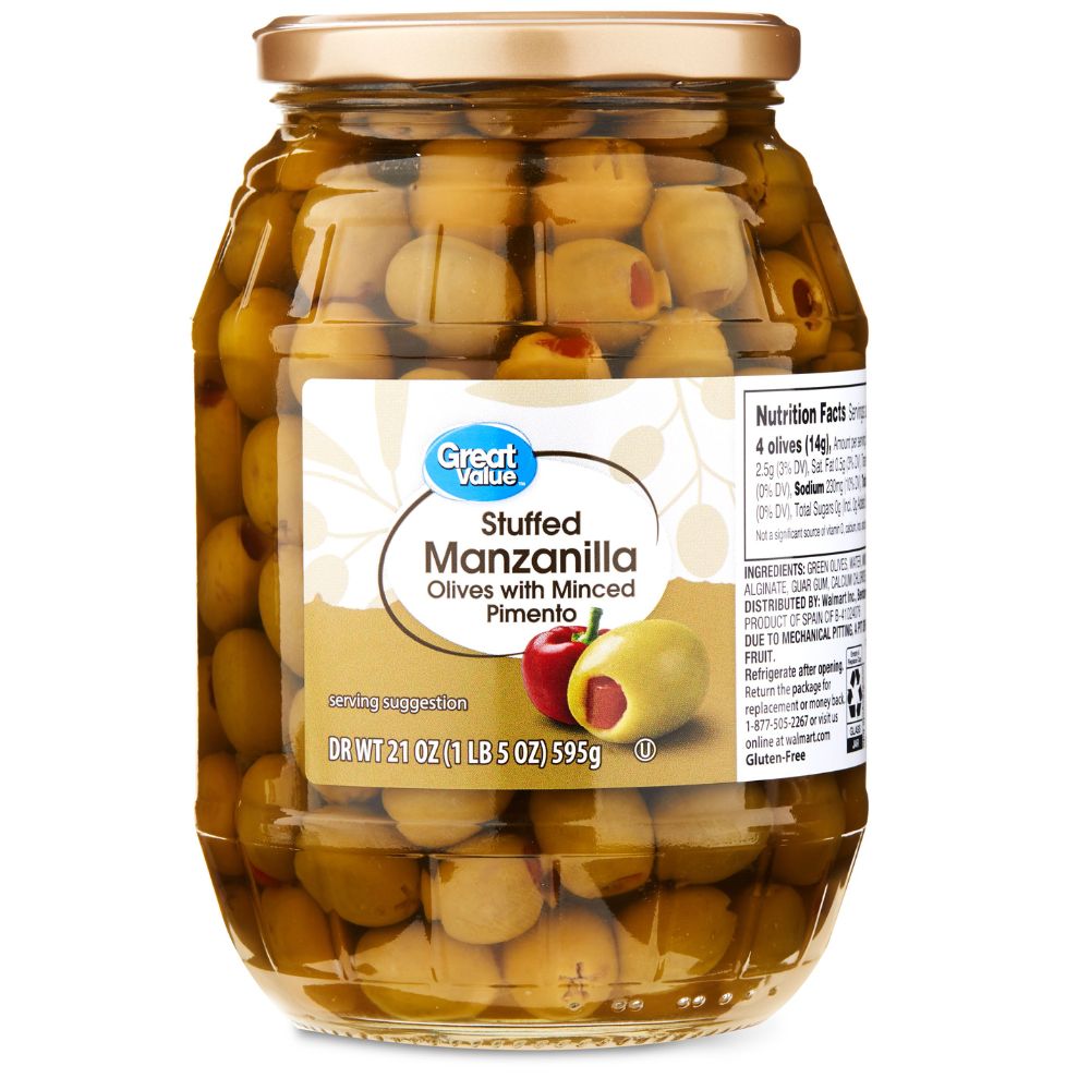 Great Value Stuffed Manzanilla Olives With Minced Pimento 595g