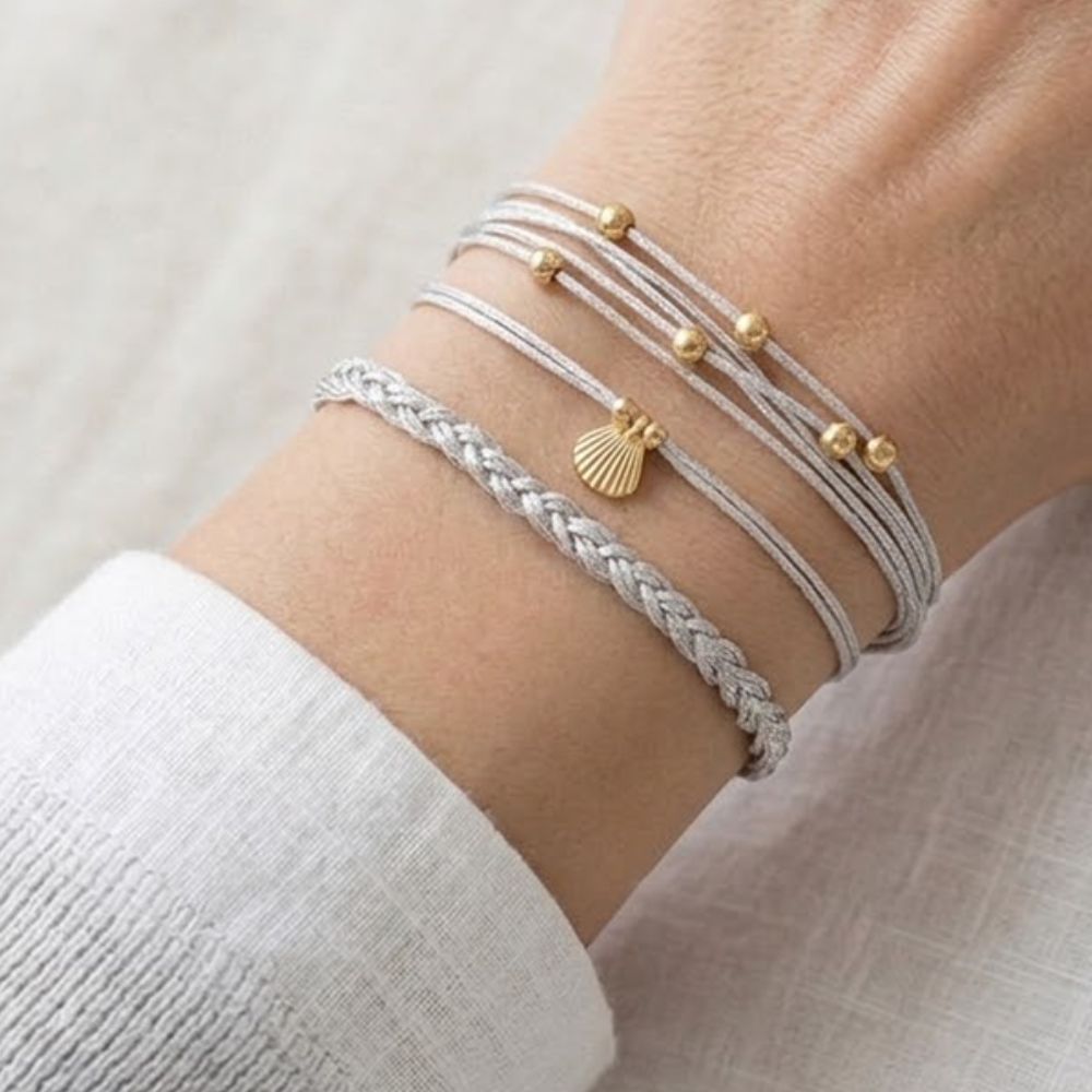 H&Co Trio De Pulseras Para Damas Metalizadas Color Perlado
