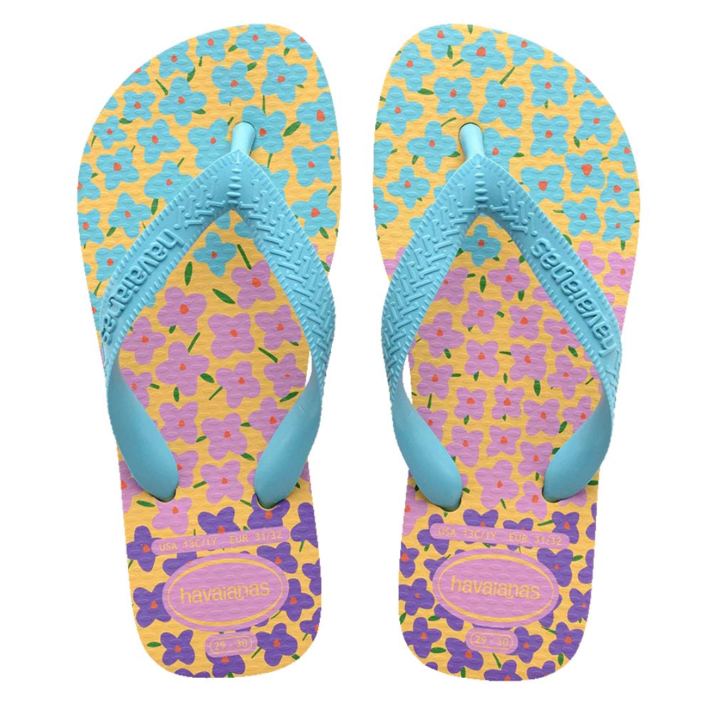 Havaianas Sandalias Para Niñas Flowers Blue-Yellow