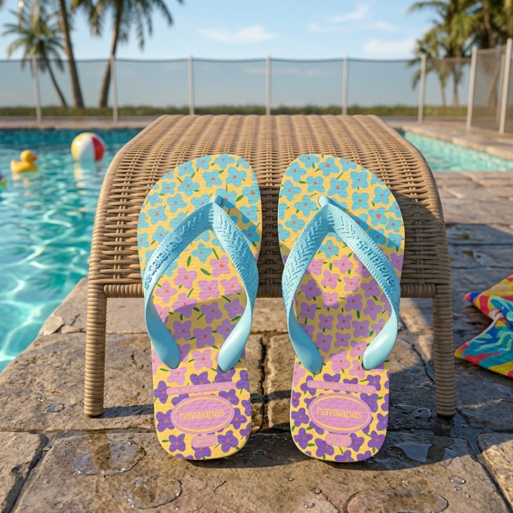 Havaianas Sandalias Para Niñas Flowers Blue-Yellow