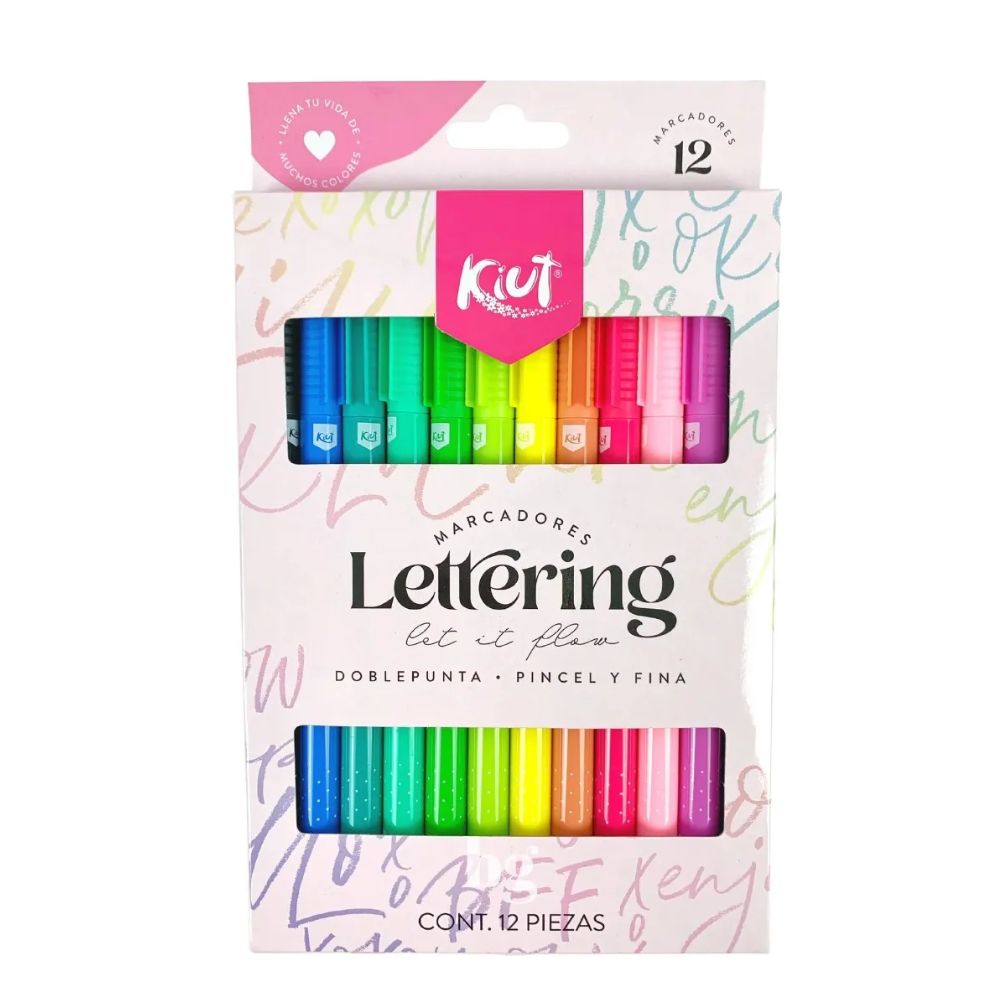 Kiut Marcadores Lettering Doble Punta Pincel y Fina 12 Unidades