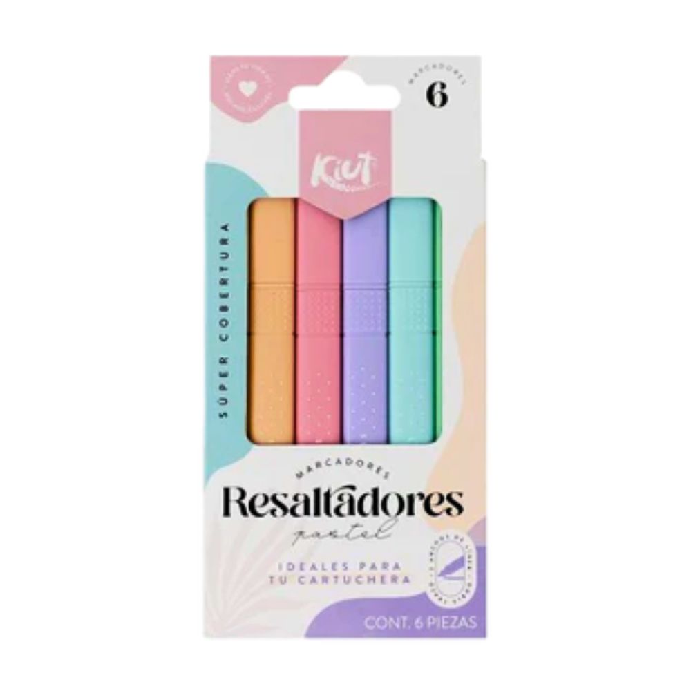 Kiut Marrcadores Resaltadores Pastel Punta Biselada 6 Und
