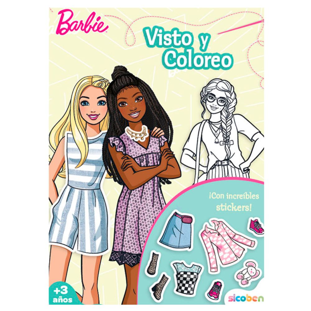 Libro De Actividades Visto Y Coloreo Barbie 16 pag + Stickers