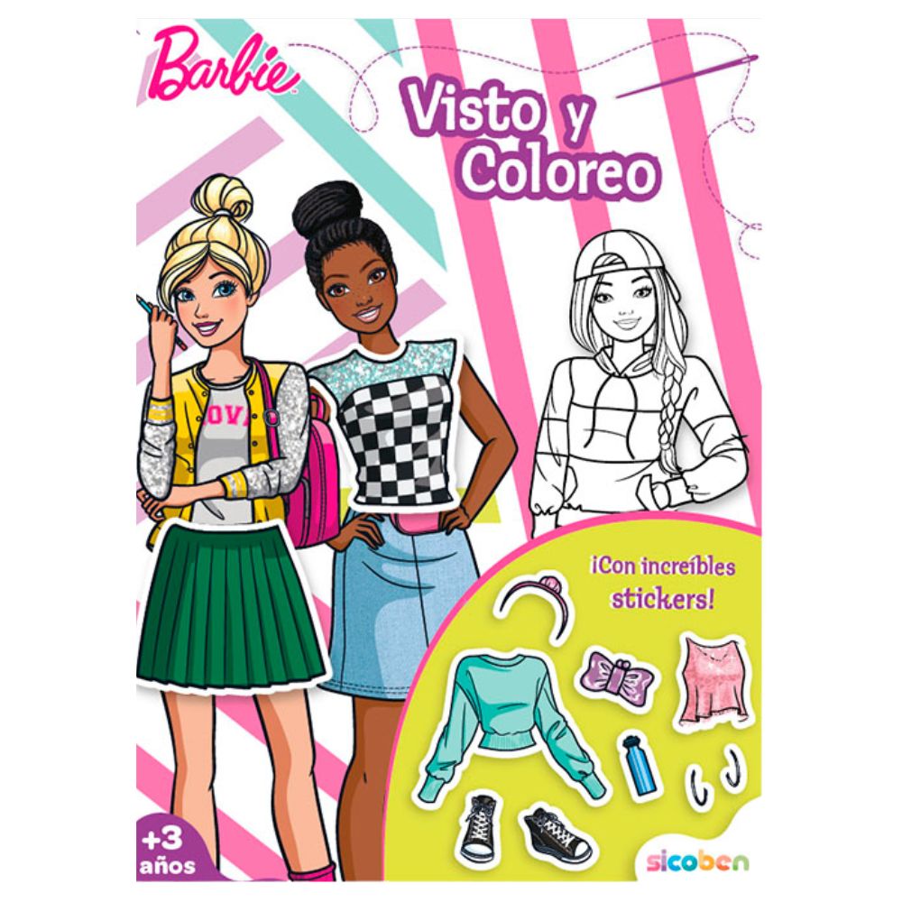 Libro De Actividades Visto Y Coloreo Barbie 16 pag + Stickers