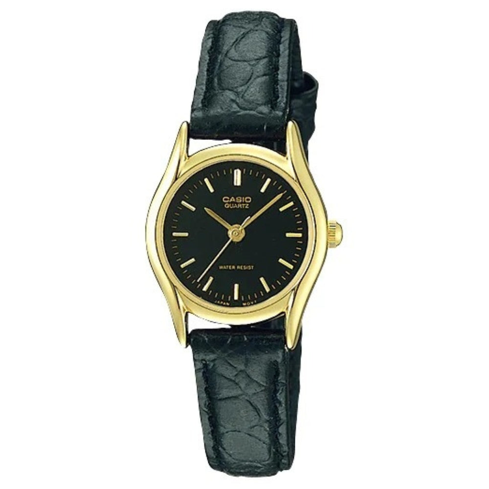 Casio Reloj Casual Correa De Cuero Para Dama Black