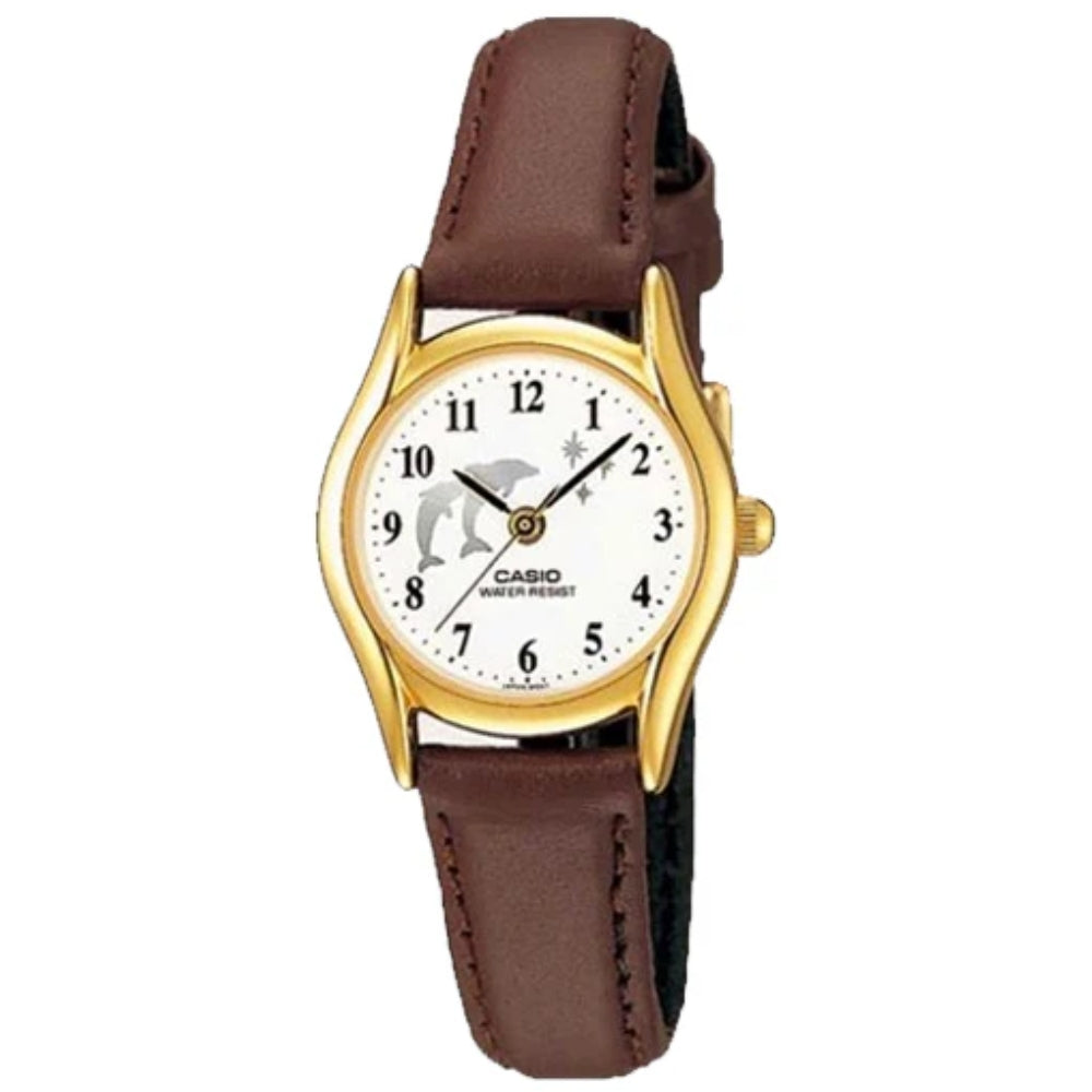 Casio Reloj Casual Correa De Cuero Para Damas Brown