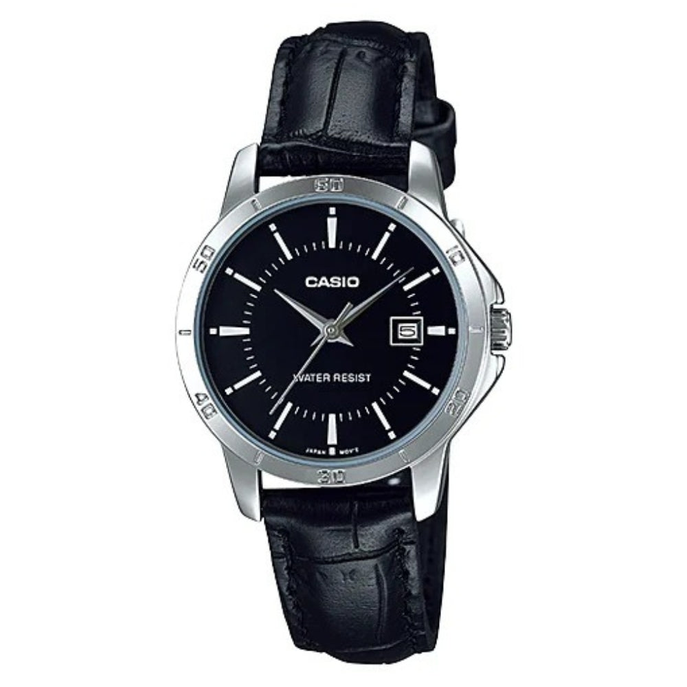 Casio Reloj Casual Correa De Cuero Para Dama Black