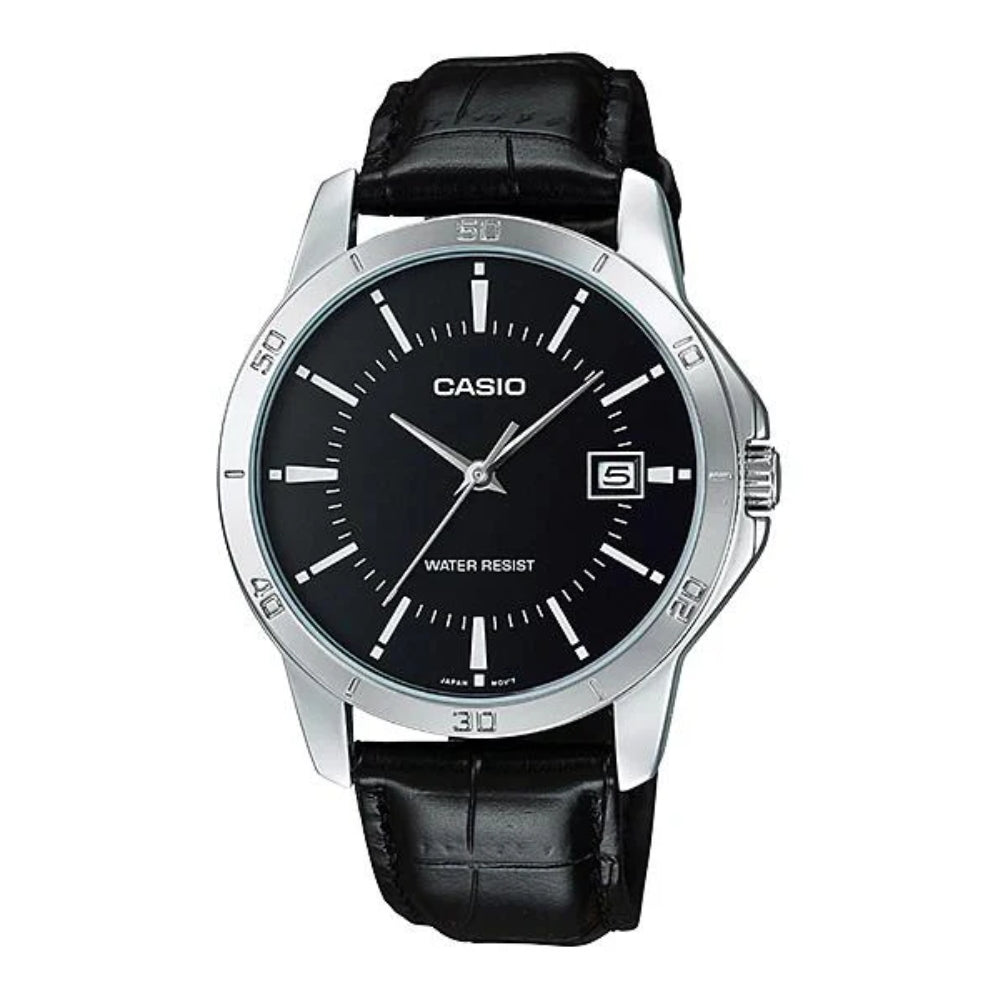 Casio Reloj Casual Correa De Cuero Para Caballeros Black