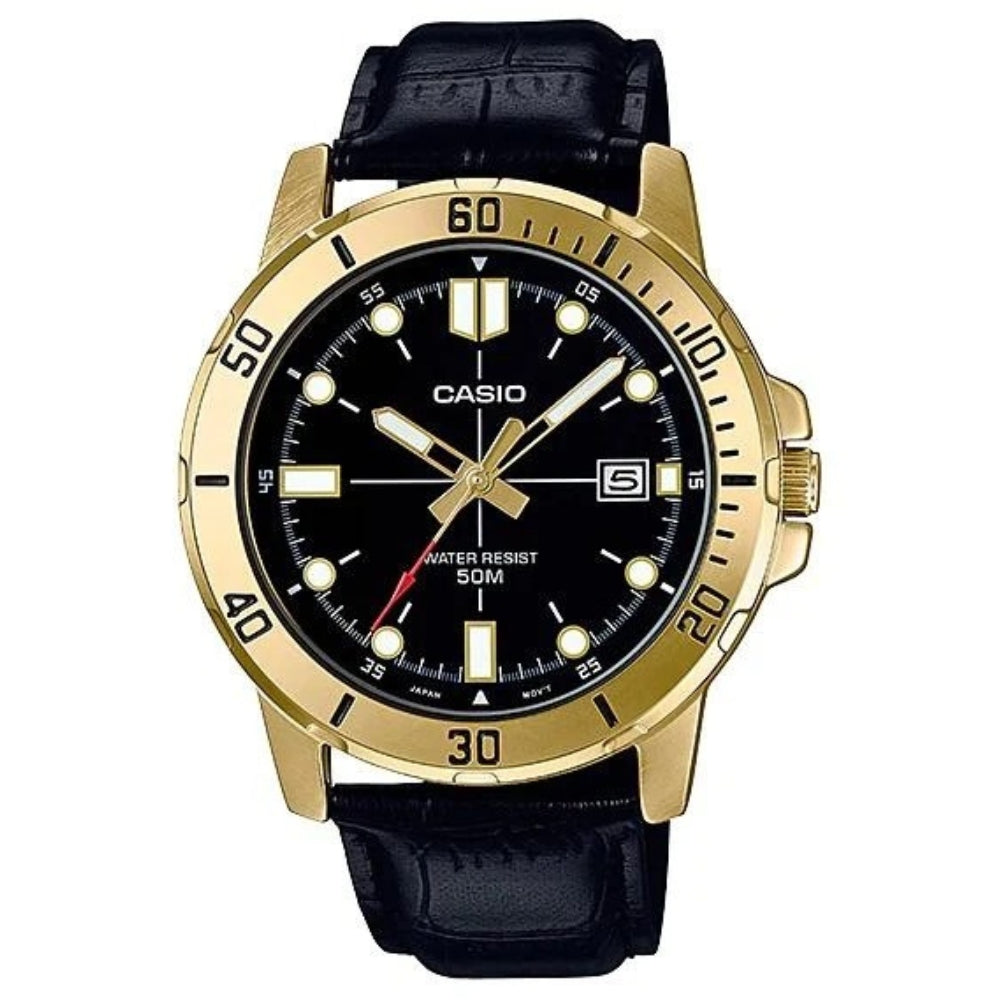 Casio Reloj Casual Correa De Cuero Para Caballeros Black