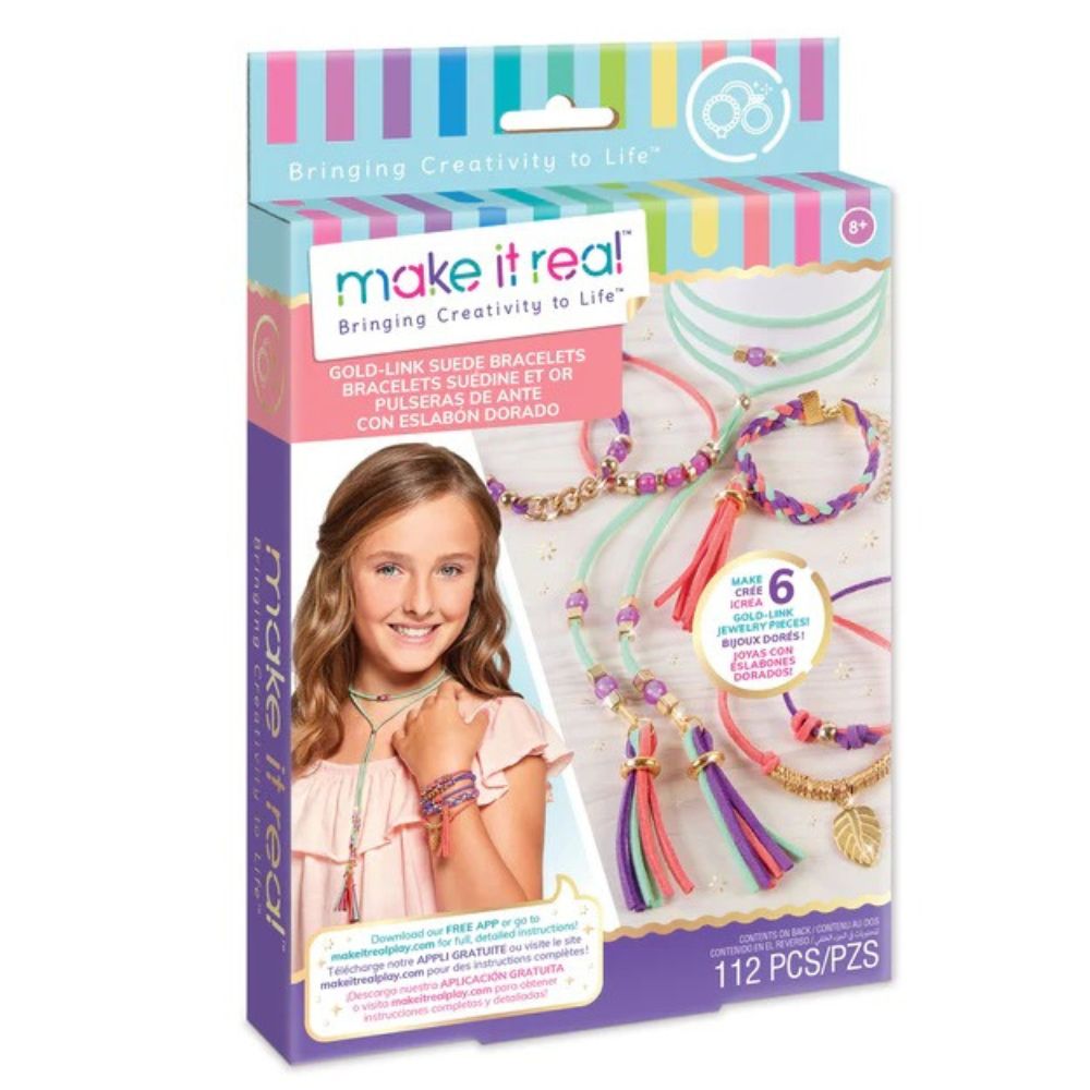 Make It Real Pulseras De Ante Con Eslabón Dorado 8+ 112Pzs