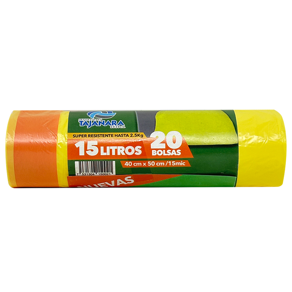 Rollo de 20 Bolsas para Basura con Cinta de Amarre de 15 Litros Color Amarillo Aroma Limon
