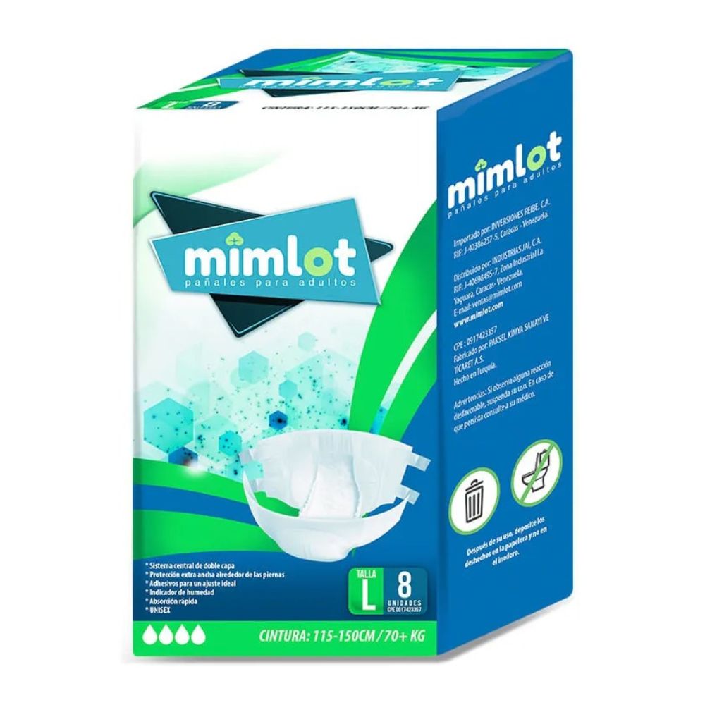 Mimlot Pañales Para Adultos Unisex Tipo Pants Talla L 8 Und