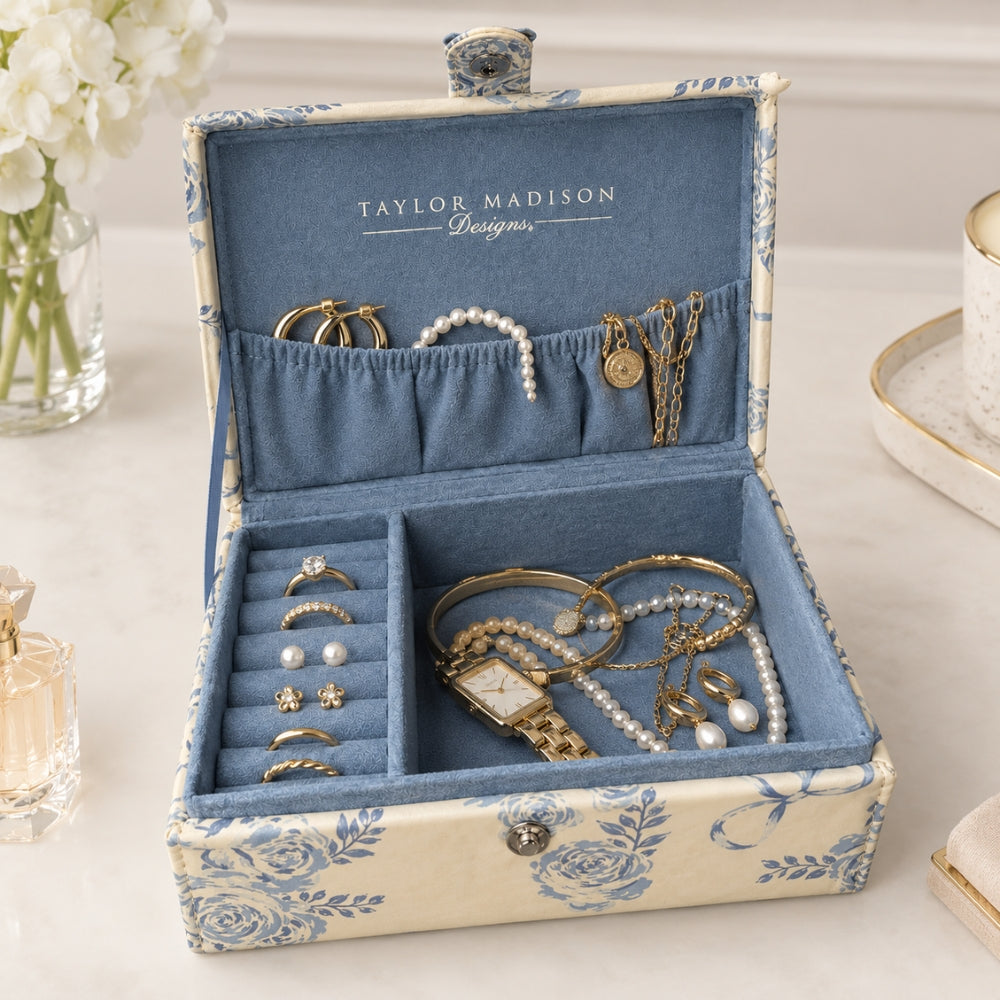 Mini Joyero Jewelry Organizer White & Blue Floral