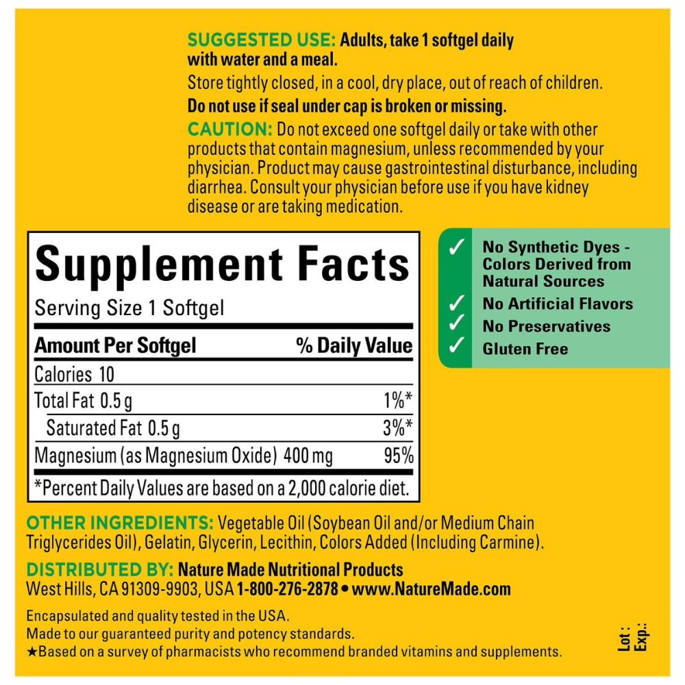 Nature Made Magnesio 400mg 150 capsulas