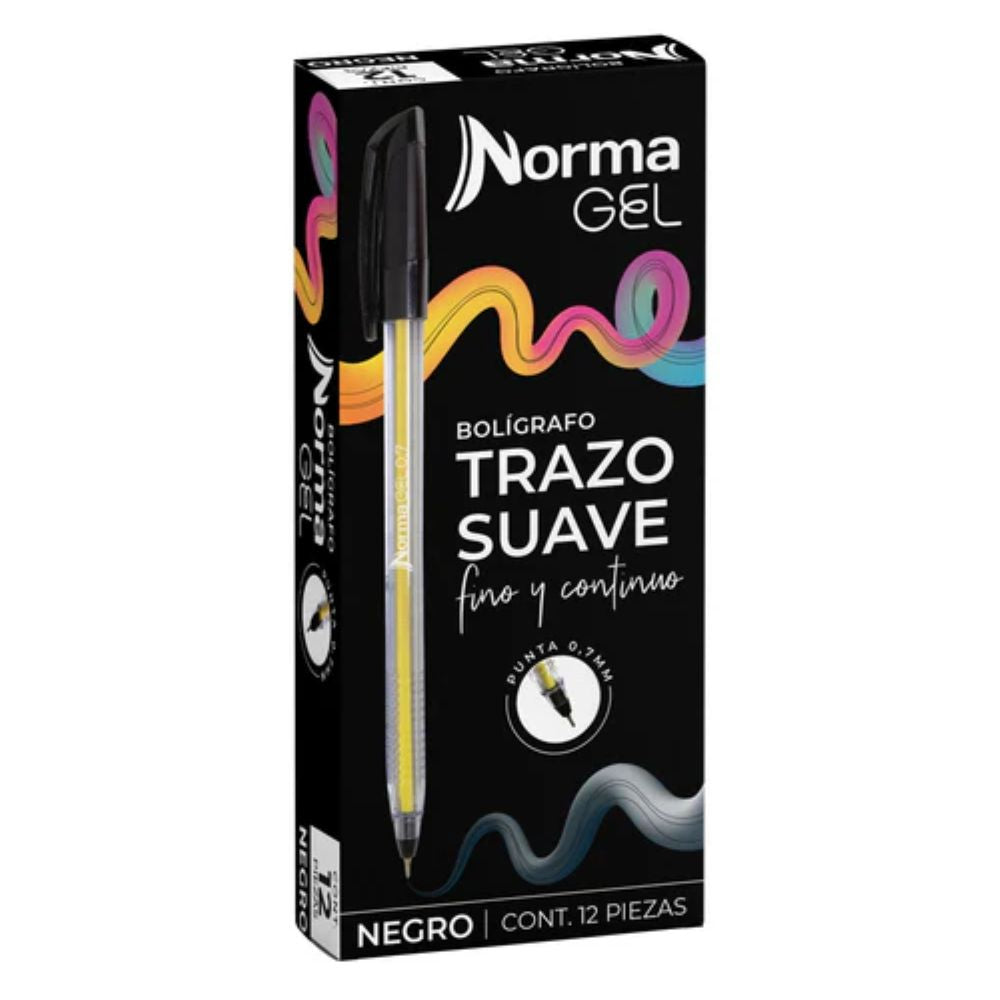 Norma Boligrafo Negro Gel Trazo Suave Punta 0,7 Milimetros 12 Unidades