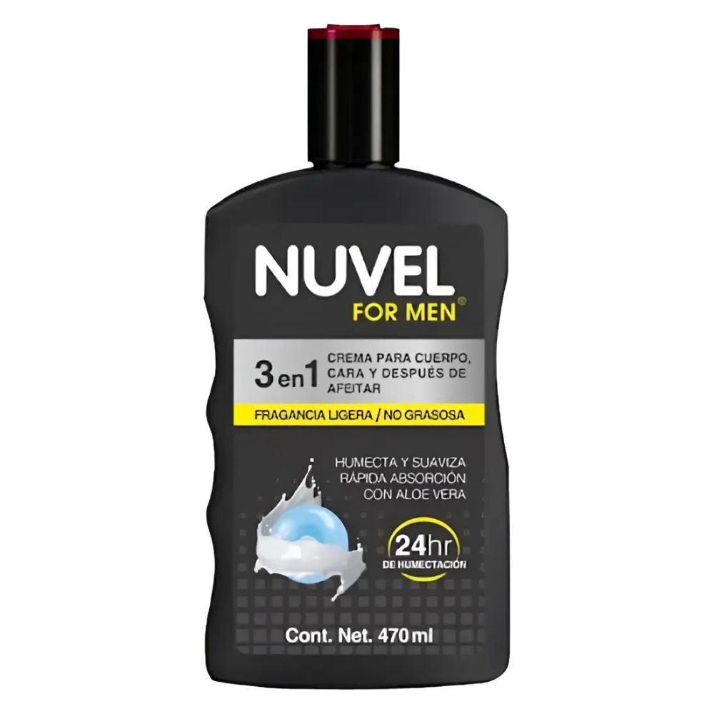 Nuvel For Men 3en1 Crema Para Cuerpo, Cara Y Después De Afeitar 470ml