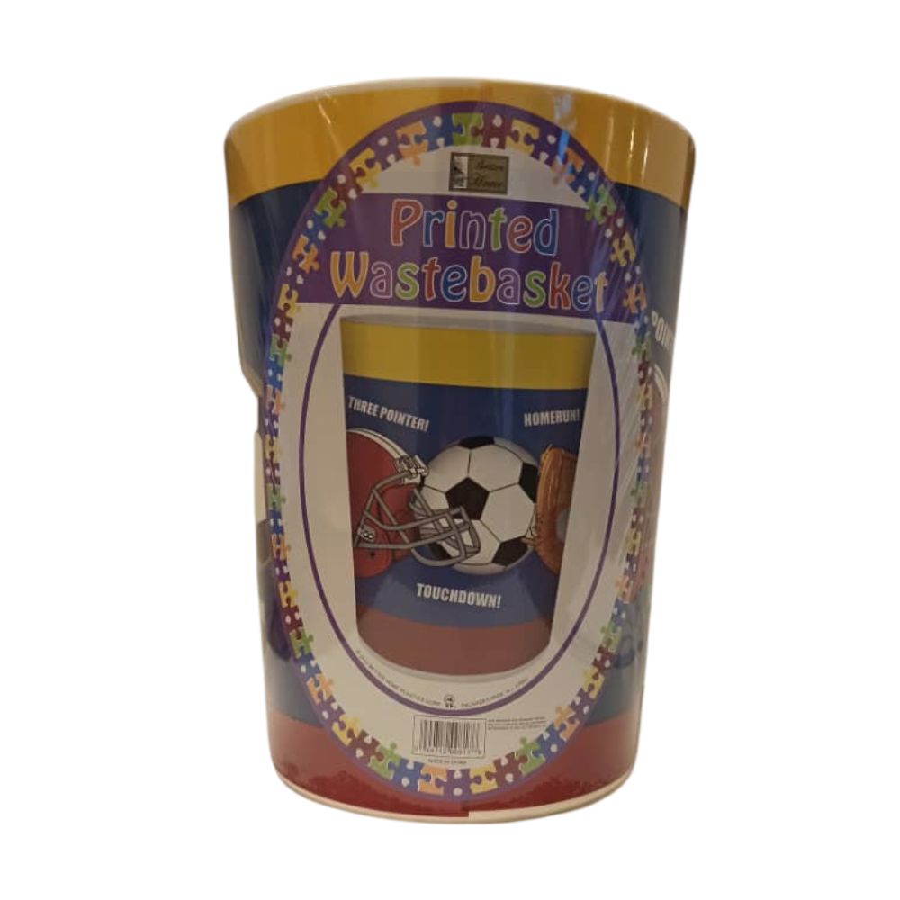 Papelera Plastica Better Home Azul con Dibujos de Deportes