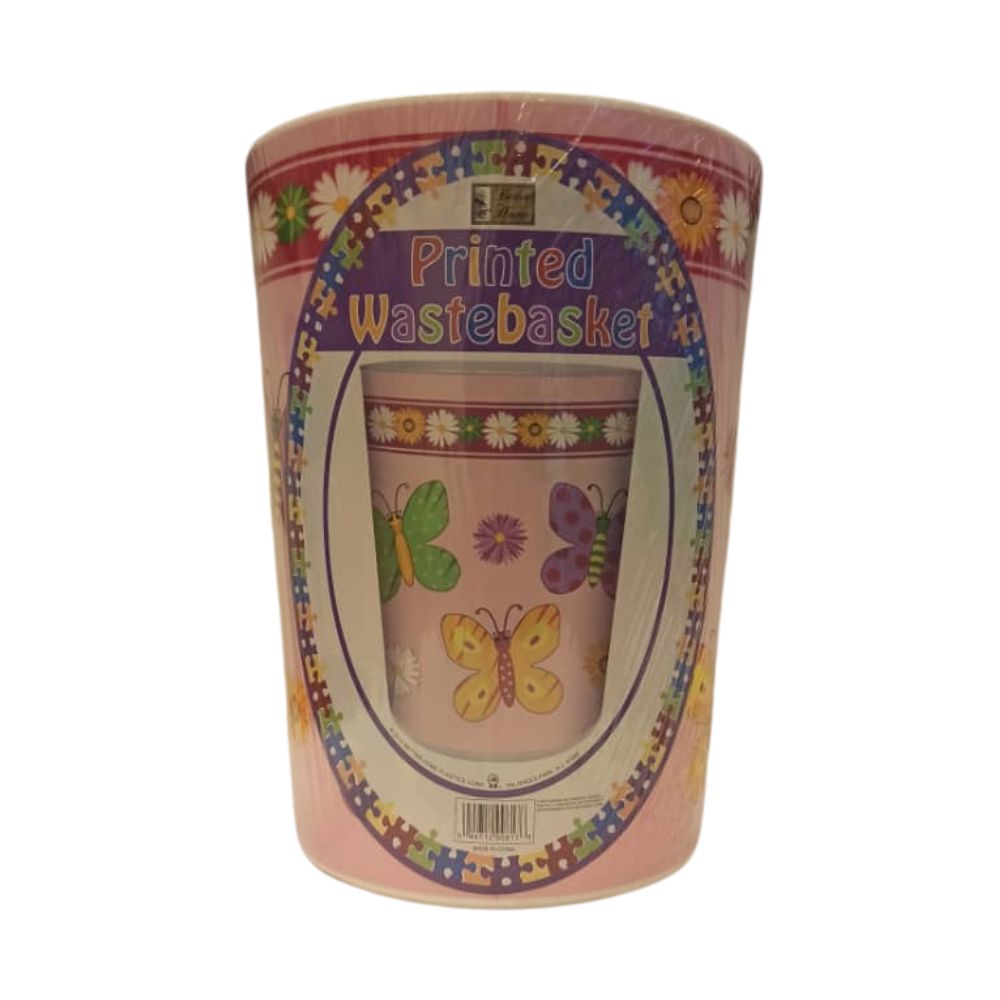 Papelera Plastica Better Home Rosada Con Dibujos de Flores y Mariposas