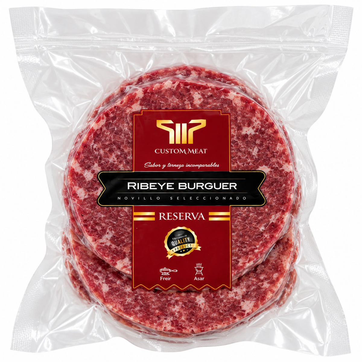 Ribeye Burger Custom Meat Novillo Seleccionado (4 Unidades) Opciones Varias