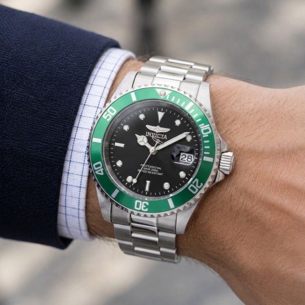 Invicta Pro Diver 47353 Reloj Para Caballeros Esfera Negra Bisel Verde 40mm