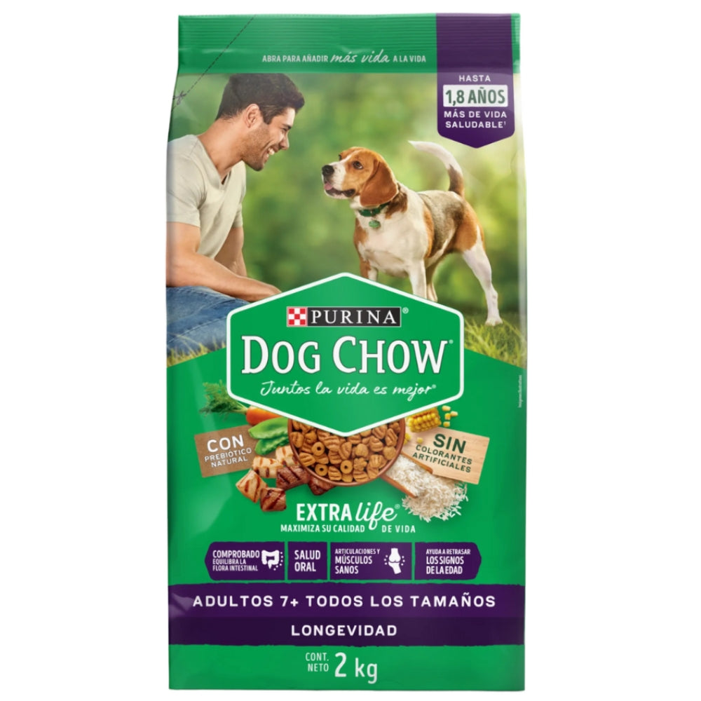 Purina Dog Chow Adultos 7+Todos los Tamaños Sin Colorante y Probiotico 2kg