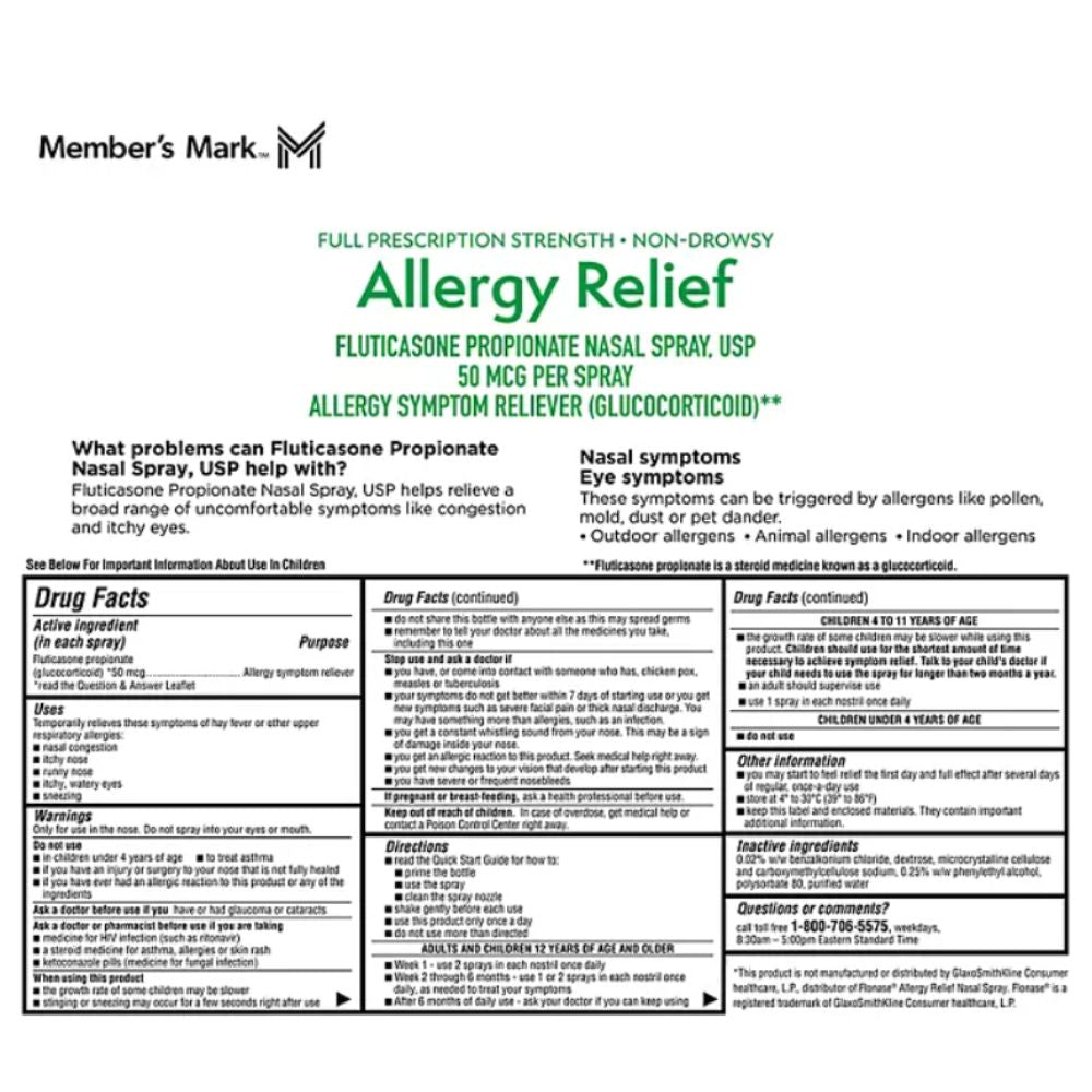 Member's Mark Allergy Relief Fluticasone Propionate Nasal Spray 18.2 ml