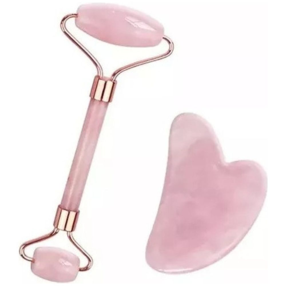 Rodillo y Piedra Masajeadora Facial Pink