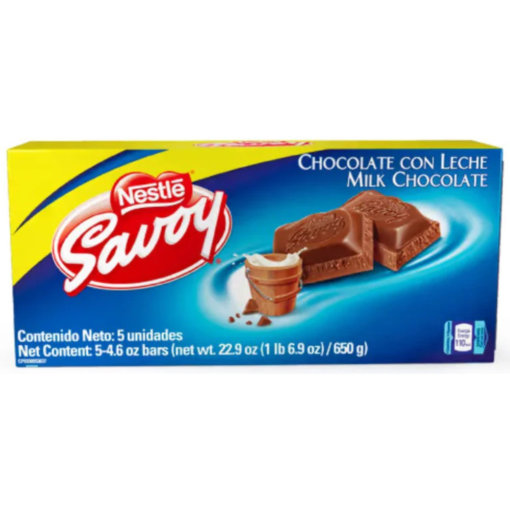 Chocolates Savoy De Leche Extra Grande Caja 5und 130gr c/u