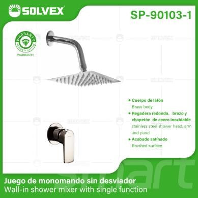 Solvex Juego De Ducha Cuadrada Satinada Con Grifo Monomando Redondo De 6"