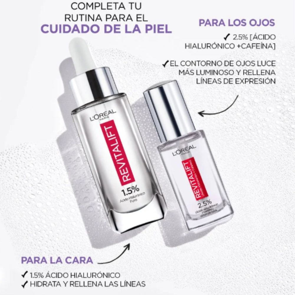 Serum Loreal Revitalift 2.5 % Acido Hialuronico + Cafeina Rellenador de Ojos 20ml